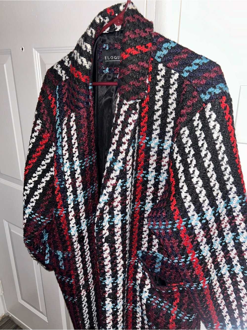 Eloquii Black, Red & White Plaid Bouclé Blazer